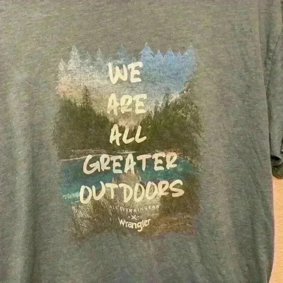 Wrangler We are all greater outdoors blue t-shirt sz L casual everyday comfy - Picture 3 of 4